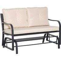 Outsunny 2-Person Outdoor Loveseat Glider Bench with Armrest and Cushions - Khaki, Brown