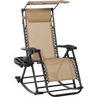 Outsunny Garden Rocking Chair Folding Recliner - Beige, Cream