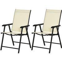Outsunny Set of 2 Foldable Metal Garden Chairs - Beige, Cream
