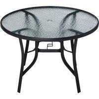 Outsunny 106cm Round Garden Dining Table with Parasol Hole, Black