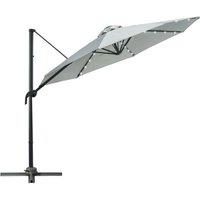 Outsunny 3m Cantilever Roma Parasol w/ Crank, Tilt and LED Solar Light - Grey, Grey