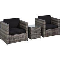 Outsunny 3pc Rattan Bistro Set - Grey, Grey