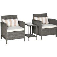 Outsunny 3pc Outdoor Rattan Bistro Set - Light Grey, Grey
