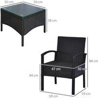 Outsunny 3pc Outdoor Rattan Bistro Set w/ Coffee Table and Cushioned Chair - Black, Black