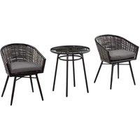 Outsunny 3pc Outdoor Rattan Bistro Set w/ 2 Chairs & 1 Coffee Table - Grey, Grey