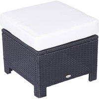 Outsunny Rattan Footstool with Padded Seat 50 x 50 x 35cm - Black, Black