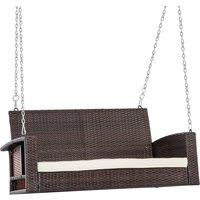 Outsunny 2 Person Wicker Hanging Loveseat - Cream White, Cream