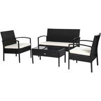 Outsunny 4pc Rattan Garden Sofa Set - Black, Black