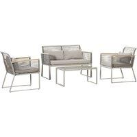 Outsunny 4pc Patio Wicker Sofa Set w/ Cushions, Pillows and Tempered Glass Table - Grey, Grey