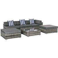 Outsunny 6pc Rattan Sofa and Coffee Table Set w/ Pillow Cushion - Grey, Grey