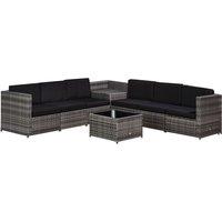 Outsunny 8pc Rattan Patio Sofa and Table Set w/ Storage Design, 6 Seater Corner Wicker Seat with Storage - Grey, Grey