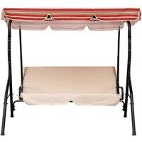 Sunjoy Tan and Red Striped Covered 2-Seat Swing with Tilt Canopy