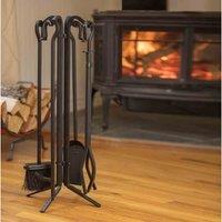 Neo Black Fireplace Fireside 5 Piece Set Including Stand, Black