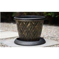 Thompson & Morgan 1 x Plastic Flowerpot with Saucer in Black & Gold, Black