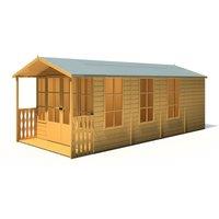 Shire Delmora 8 ft x 18 ft Summerhouse With Veranda, Brown