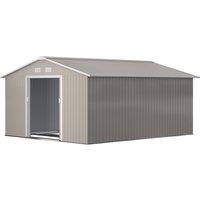 Outsunny 13 x 11ft Outdoor Garden Storage Shed w/2 Doors Galvanised Metal Grey, Grey