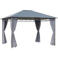 Outsunny 3.6 x 3m Hardtop Gazebo for Garden Party w/ Polycarbonate Curtains, Grey
