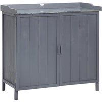 Outsunny Garden Storage Cabinet Potting Bench Table with Galvanized Top Grey, Grey