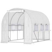 Outsunny 3 x 2 x 2m Walk-in Tunnel Greenhouse w/ PE Cover Mesh Window White, White