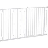 PawHut Dog Gate Extra Wide Stair Gate w/ Door Pressure Fit - White