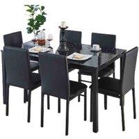 Modernique Emillia MDF Marble Effect Dining Table With 4 Faux Leather Chairs In Black, Black