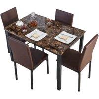 Modernique Emillia MDF Marble Effect Dining Table With 4 Faux Leather Chairs In Brown