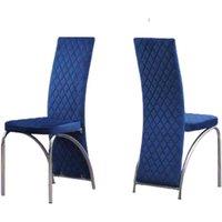 Modernique Irine Velvet Upholstored Dining Fabric Set Of 4 Chairs With Chrome Frame And Kitchen Floor Protection - Blue, Blue