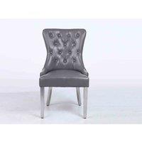 Modernique Set Of 2 Alena Leather Aire Dining Chairs With Chrome Frame In Grey, Grey