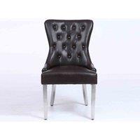 Modernique Set Of 2 Elena Leather Aire Dining Chairs With Chrome Frame In Black, Black