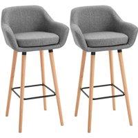 HOMCOM 2 Pcs Upholstered Bucket Seat Bar Stools With Solid Wood Legs Grey, Grey