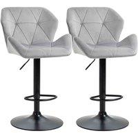 HOMCOM Set Of 2 Luxurious Velvet-touch Bar Stools Metal Frame Footrest Grey, Grey