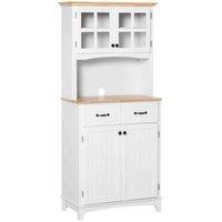 HOMCOM Coastal Kitchen Cupboard Storage Cabinet With Drawer Microwave Counter, White