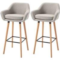 HOMCOM 2 Pcs Upholstered Bucket Seat Bar Stools With Solid Wood Legs Beige