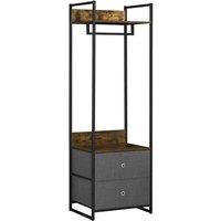 HOMCOM Clothes Rail, Metal Coat Stand, Garment Rack With 2 Fabric Storage Drawer