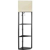 HOMCOM Corner Modern Floor Lamp With Shelves For Living Room, Bedroom, Black, Black