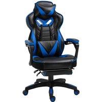 Vinsetto Gaming Chair Ergonomic Reclining Manual Footrest Wheels Stylish Blue, Blue