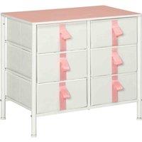 HOMCOM 6 Drawer Chest Of Drawers With Wooden Top Kid Room Closet Hallway Pink, Pink