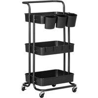 HOMCOM 3-tier Utility Cart, Rolling Serving Trolley, Black