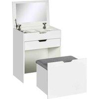HOMCOM Dressing Table With Mirror and Stool Vanity Table With Storage - White, White