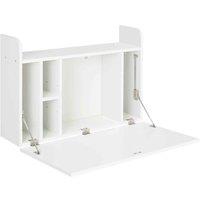 HOMCOM Wall Mounted Table With Space Saving Storage Compartments For Home Office, White