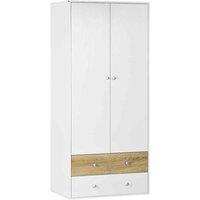 HOMCOM 2 Door Wardrobe White Wardrobe With Drawers and Hanging Rod For Bedroom, White