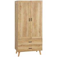 HOMCOM 2 Door Wardrobe White Wardrobe With 2 Drawer and Hanging Rail For Bedroom, Brown