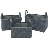 JVL Shadow Rectangular Fabric Storage Baskets With Handles Set Of 3, Grey