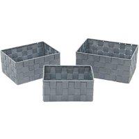 JVL Vichy Rect Nylon Storage Baskets Set Of 3, Grey