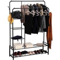 Ricomex Freestanding Double Clothes Rail With 2 Shoe Racks And 3 Shelves, Black