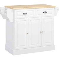 HOMCOM Kitchen Island With Adjustable Shelf Storage Drawers and Cabinets - White, White