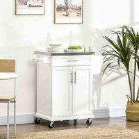 HOMCOM Rolling Kitchen Cart Storage Trolley - White, White