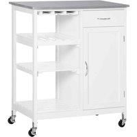 HOMCOM Kitchen Trolley Utility Cart With Wheel Wine Rack Open Shelf and Cabinet, White