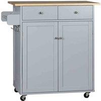 HOMCOM Rolling Kitchen Island, Utility Serving Cart With Rubber Wood Top - Grey, Grey