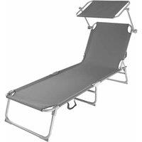 Tectake Sun Lounger With Sun Shade Grey, Grey